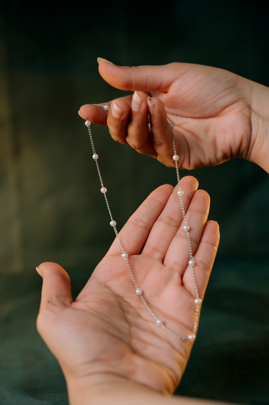 Dainty Pearl Chain Necklace – Minimalist Golden Plated Necklace with Faux Pearls,