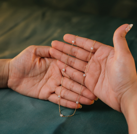 Dainty Pearl Chain Necklace – Minimalist Silver Plated Necklace with Faux Pearls,