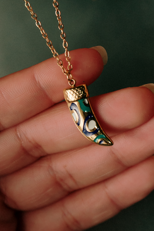 Boho Tribal Enamel Horn Dangle Earrings – Gold Plated Lucky Tusk Charm Earrings for Men & Women.