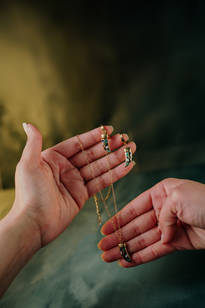 Boho Tribal Enamel Horn Dangle Earrings – Gold Plated Lucky Tusk Charm Earrings for Men & Women.