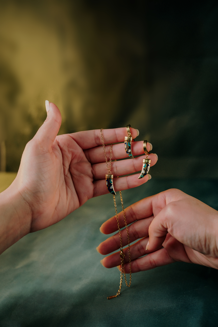 Boho Tribal Enamel Horn Dangle Earrings – Gold Plated Lucky Tusk Charm Earrings for Men & Women