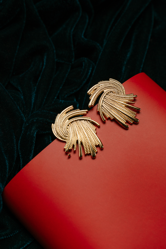 Vintage Gold Fan-Shaped Stud Earrings for Women – Bold Statement Designer Jewelry for Party & Festive Wear"