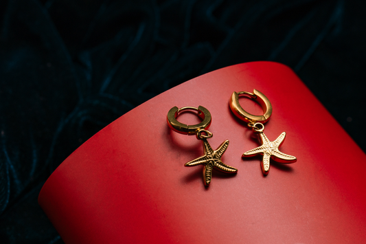 18K Gold Plated Earrings ; Gold Starfish Dangle Hoop Earrings for Women – Beach-Inspired Boho Jewelry for Summer & Vacation Wear;