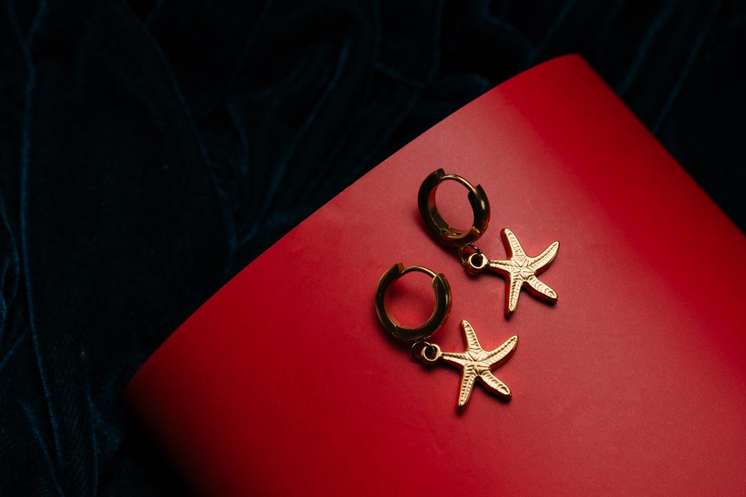 18K Gold Plated Earrings ; Gold Starfish Dangle Hoop Earrings for Women – Beach-Inspired Boho Jewelry for Summer & Vacation Wear;