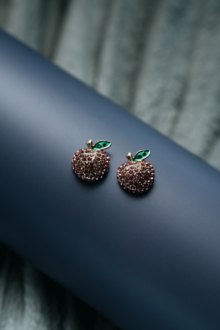Peach Crystal Stud Earrings – Sparkling Fruit-Inspired Jewelry for Women & Girls;