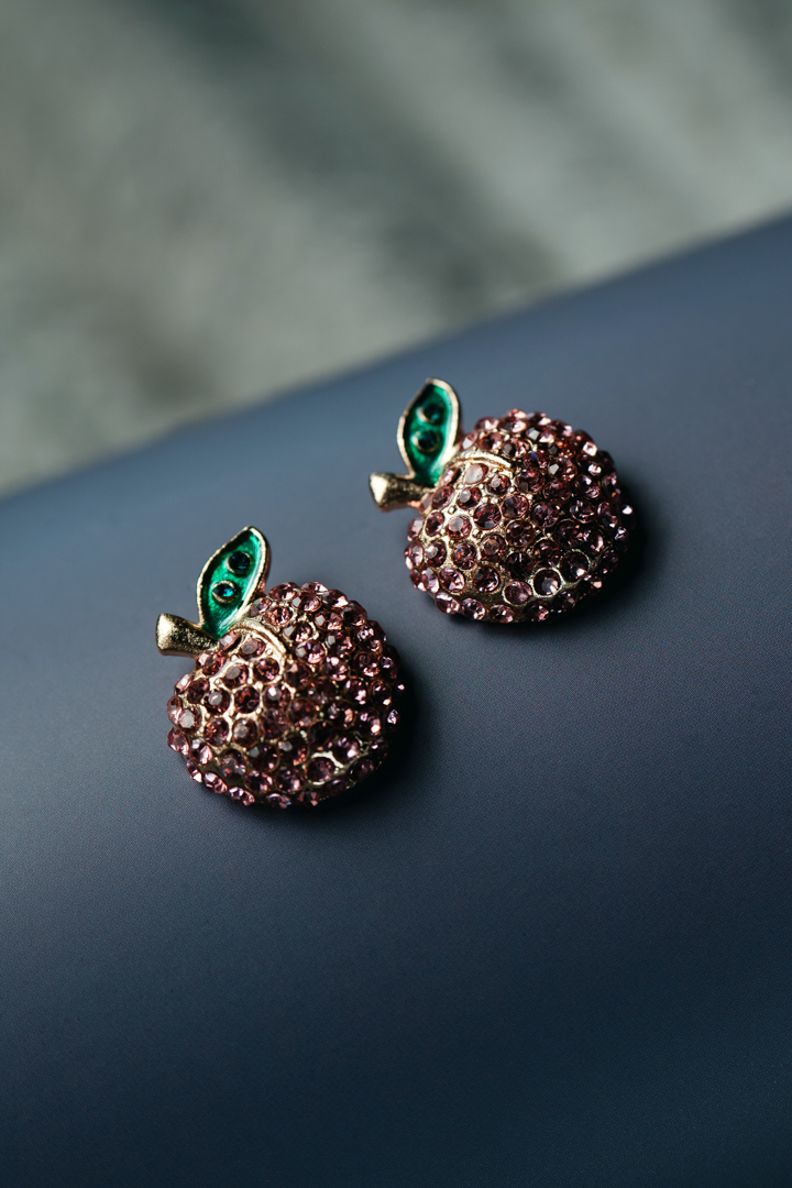 Peach Crystal Stud Earrings – Sparkling Fruit-Inspired Jewelry for Women & Girls;