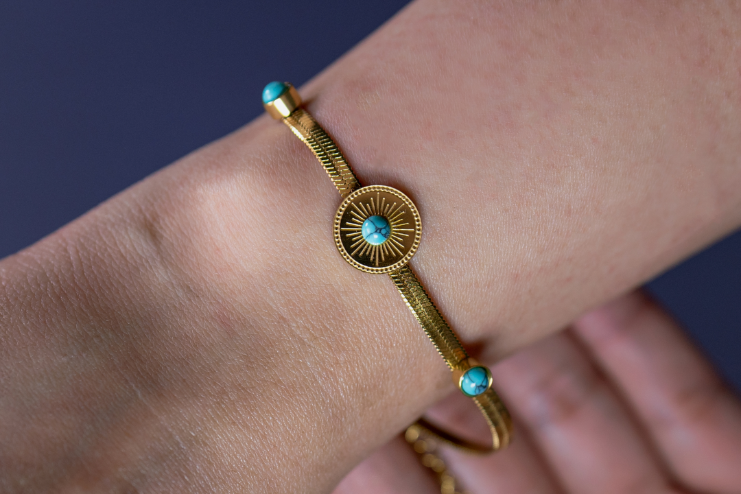 Gold Evil Eye Bracelet with Turquoise Accents – Adjustable Protection Jewelry for Women