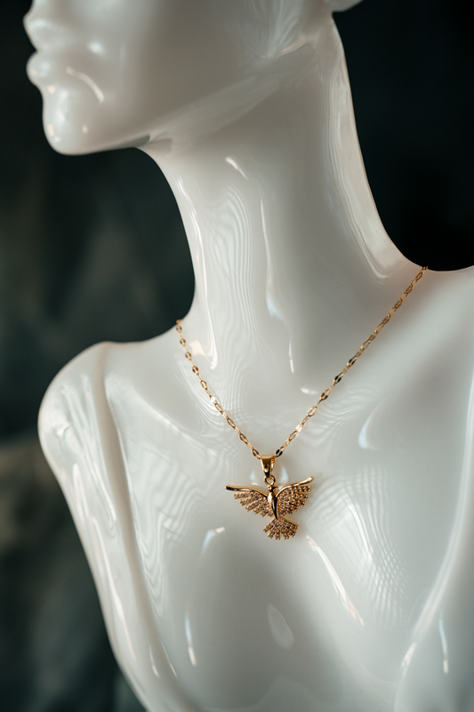 Gold-Plated Phoenix Pendant Necklace with Cubic Zirconia Crystals – Elegant Symbol of Rebirth & Strength.