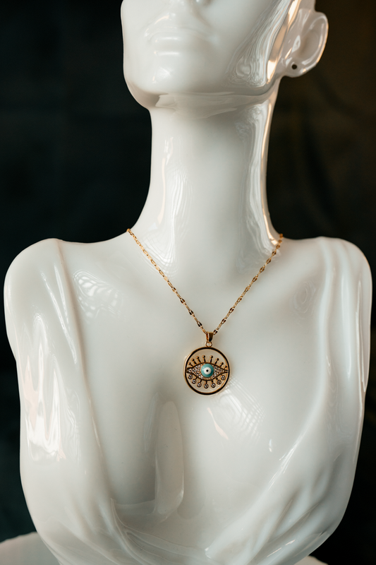 Gold-Plated Evil Eye Pendant Necklace – Protection Amulet with Blue Eye Charm & Crystal Accents.