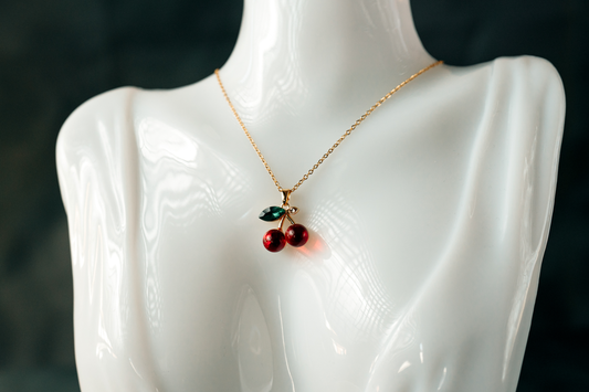 Cherry Pendant Necklace – Cute Gold Chain Necklace with Red Fruit Charm for Women & Girls