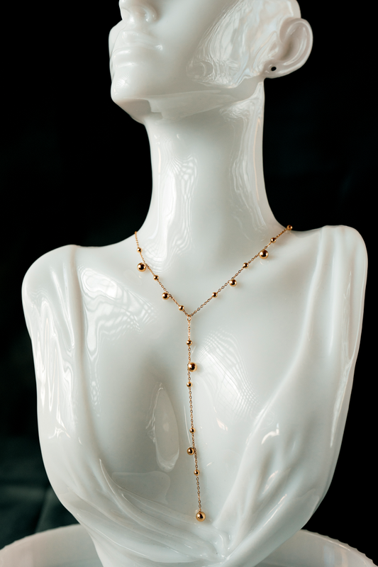 Elegant Gold-Plated Y Necklace for Women – Minimalist Beaded Drop Pendant Chain.