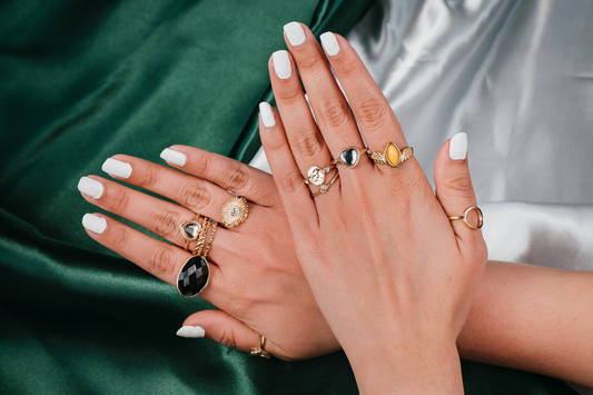 Vintage-Inspired Gold Ring Set – 10-Piece Mixed Stone & Textured Rings for Women,