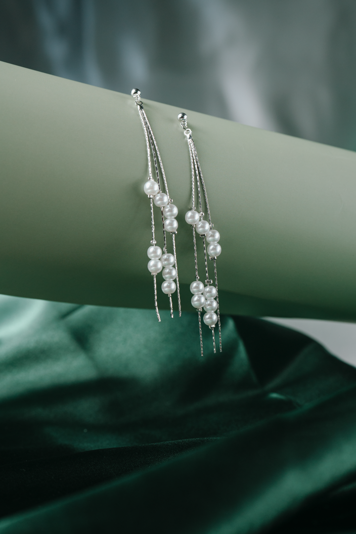 Elegant Long Pearl Strand Earrings – Gold Chain Dangle Earrings for Women
