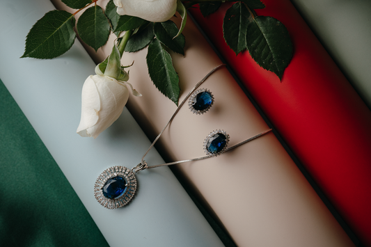 Royal Blue Sapphire-Inspired Jewelry Set | Silver-Plated Ring, Earrings & Pendant for Women