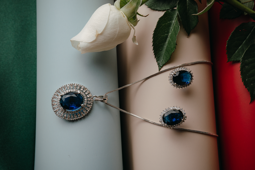 Royal Blue Sapphire-Inspired Jewelry Set | Silver-Plated Ring, Earrings & Pendant for Women
