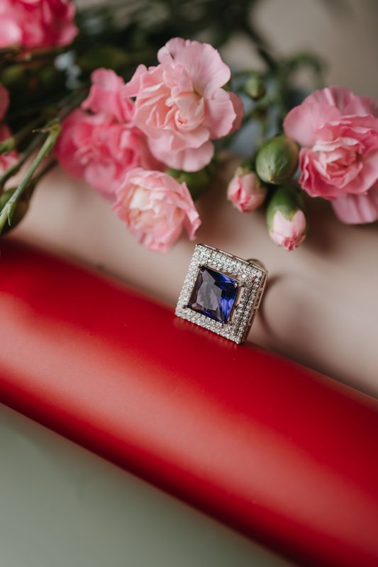 Royal Blue Sapphire-Inspired Jewelry Set | Silver-Plated Ring, Earrings & Pendant for Women