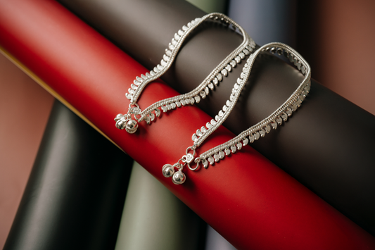 Traditional Kolusu Payal Set - White Metal Silver Plated Anklets with Bells | Fancy Ladies Foot Jewelry