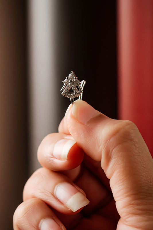 Elegant Trillion Diamond Nose Ring Stud - Unique Prong Set L-Bend Nose Pin silver