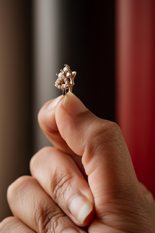 Elegant Trillion Diamond Nose Ring Stud - Unique Prong Set L-Bend Nose Pin Gold