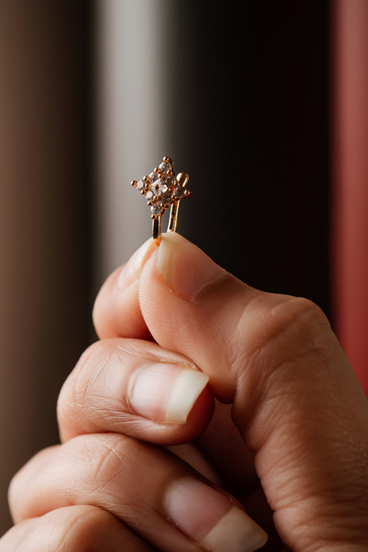 Unique Cluster Diamond Nose Ring - Rose Gold Geometric Nose Stud
