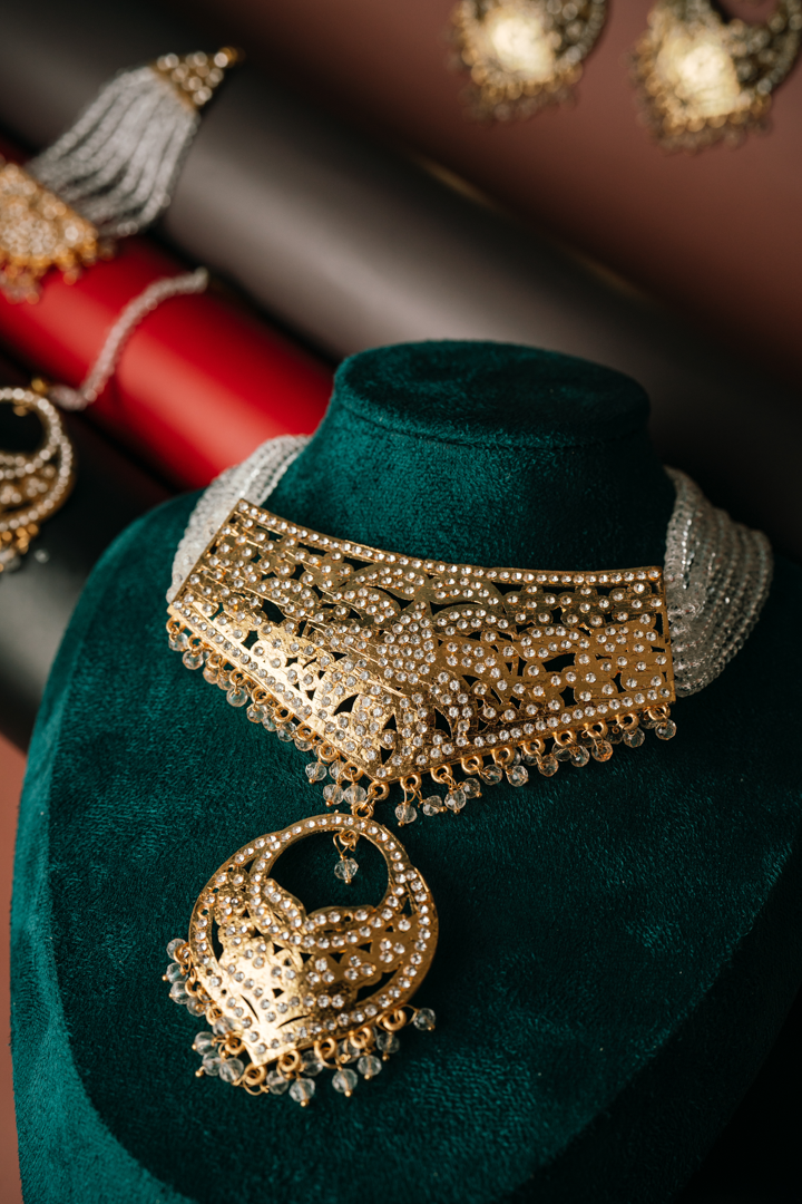 Rajasthani Gold Choker Necklace Set - Bikaner Inspired Pearl & Gold Jewellery