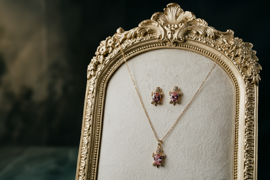 Cute Pink Crystal Turtle Earrings – Gold-Plated Studs with Sparkling CZ Accents