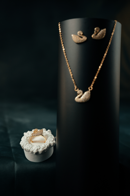 Luxury Gold-Plated Swan Jewelry Set – Crystal Necklace, Earrings & Ring for Women | Elegant Gift Set.