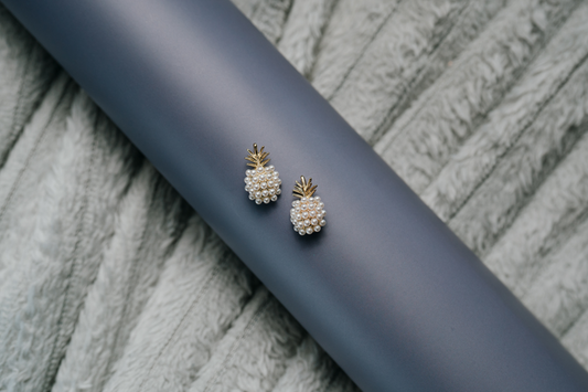 Pearl Pineapple Stud Earrings – Tropical Chic-Chic pineapple earrings featuring pearl clusters and a golden crown — perfect for playful elegance