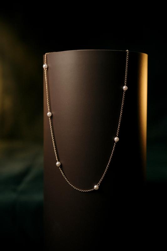 Dainty Pearl Chain Necklace – Minimalist Golden Plated Necklace with Faux Pearls,