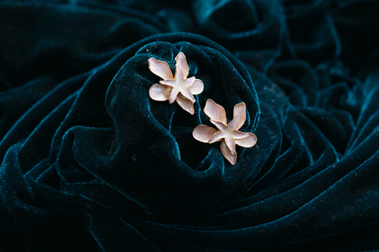 Elegant Mother of Pearl Flower Stud Earrings – Gold Trimmed Floral Statement Jewelry,