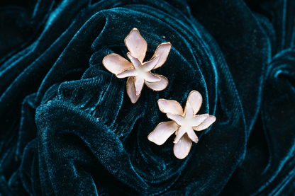 Elegant Mother of Pearl Flower Stud Earrings – Gold Trimmed Floral Statement Jewelry,
