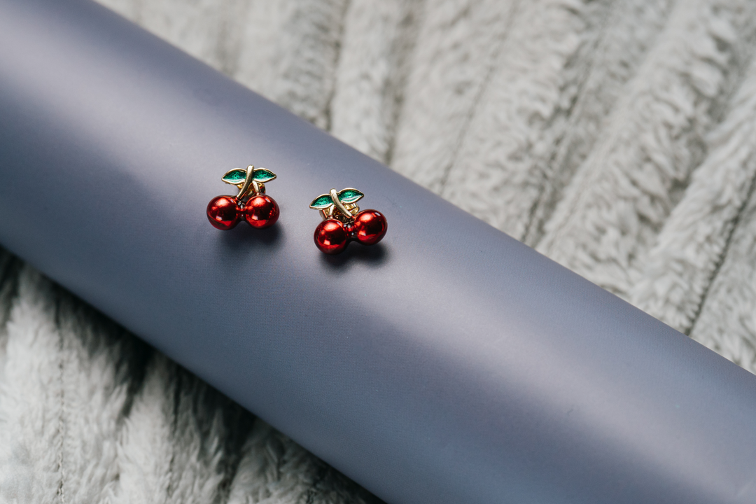 Cherry Stud Earrings – Cute Red Fruit Earrings with Green Leaf Detail for Women & Girls,