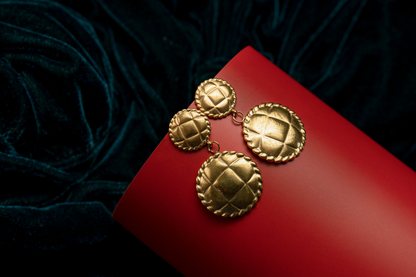 Vintage Gold-Plated Dome Drop Earrings – Textured Statement Studs for Women