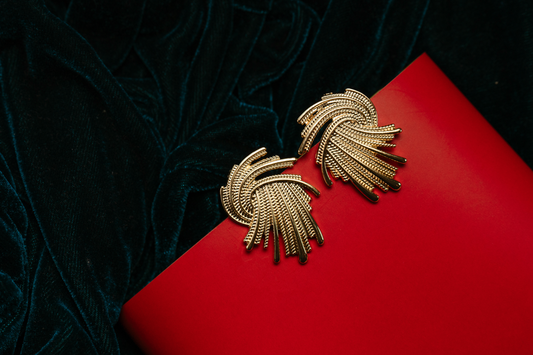 Vintage Gold Fan-Shaped Stud Earrings for Women – Bold Statement Designer Jewelry for Party & Festive Wear"