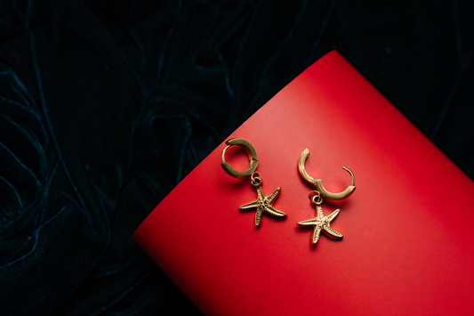 18K Gold Plated Earrings ; Gold Starfish Dangle Hoop Earrings for Women – Beach-Inspired Boho Jewelry for Summer & Vacation Wear;