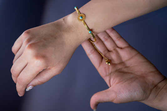 Gold Evil Eye Bracelet with Turquoise Accents – Adjustable Protection Jewelry for Women