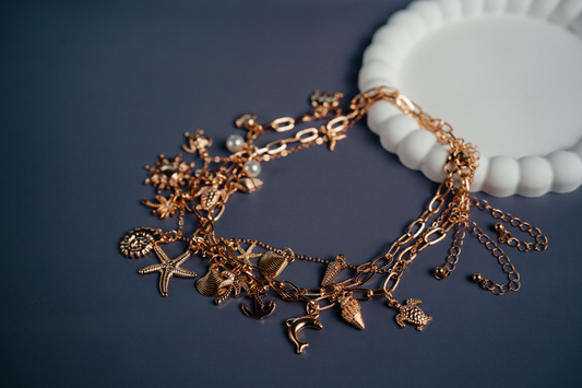 Gold Layered Beach Charm Necklace – 3-Layer Sea-Inspired Pendant Jewelry for Women