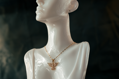 Gold-Plated Phoenix Pendant Necklace with Cubic Zirconia Crystals – Elegant Symbol of Rebirth & Strength.