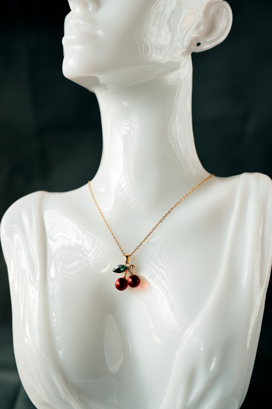 Cherry Pendant Necklace – Cute Gold Chain Necklace with Red Fruit Charm for Women & Girls
