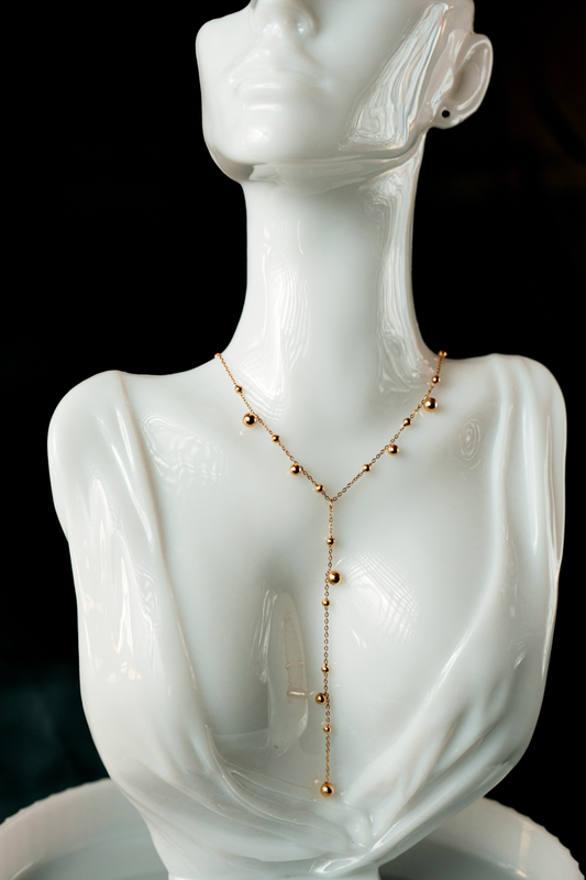 Elegant Gold-Plated Y Necklace for Women – Minimalist Beaded Drop Pendant Chain.