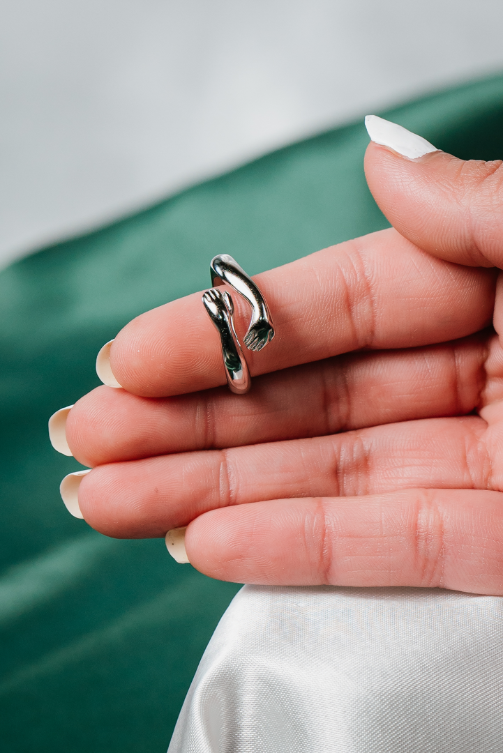 Silver Hug Ring – Adjustable Open Wrap Hug Ring for Women , Symbolic Minimalist Jewelry,