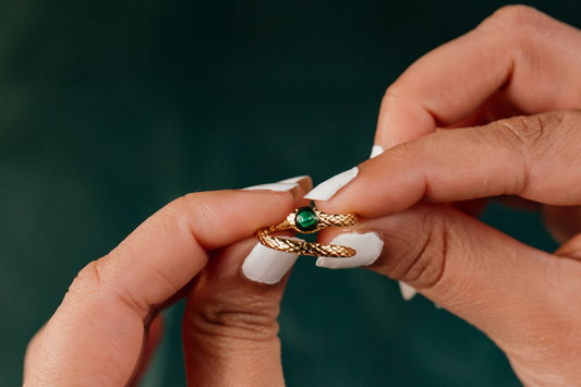 Gold Snake Ring with Green Gemstone – Adjustable Serpent Design for Women