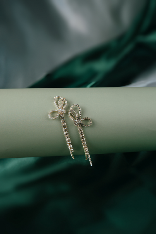 Crystal Bow Drop Earrings – Elegant Long Dangle Statement Earrings for Women