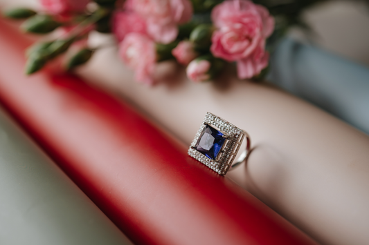 Royal Blue Sapphire-Inspired Jewelry Set | Silver-Plated Ring, Earrings & Pendant for Women