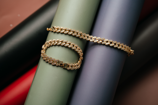 Gold Tone Cuban Link Bracelet - Pave Diamond Simulant Bling