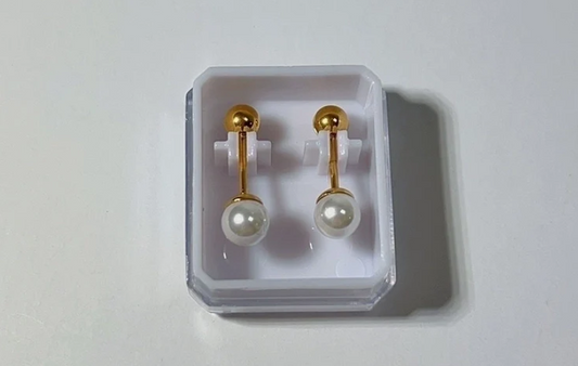 Classic Gold-Plated Pearl Barbell Stud Earrings – Elegant Minimalist Unisex Jewelry