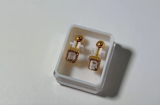 Elegant Gold Crystal Stud Earrings – Vintage Barbell Style for Women
